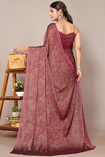 MIRCHI FASHION Women's Chiffon Floral Printed Saree with Blouse Piece - Image 5