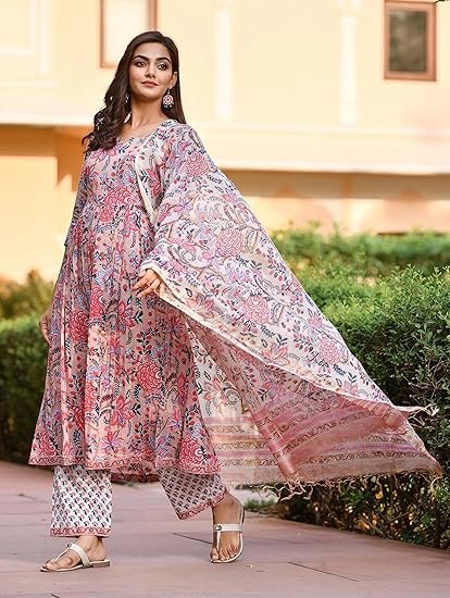 KLOSIA Women's Viscose Floral Printed Kurta and Pant with Dupatta Set