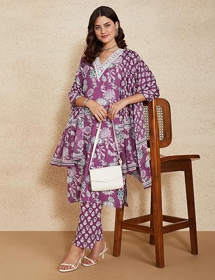 Amazon Brand - Myx Women's Blend Regular Cotton Rich Printed Kurta Pant Set with Dupatta - Image 4