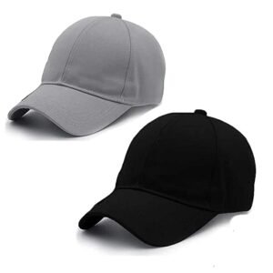 SELLORIA Acrylic Plain Baseball Sport Cap For Men Boys & Women.Pack Of 2 (Grey & Black)