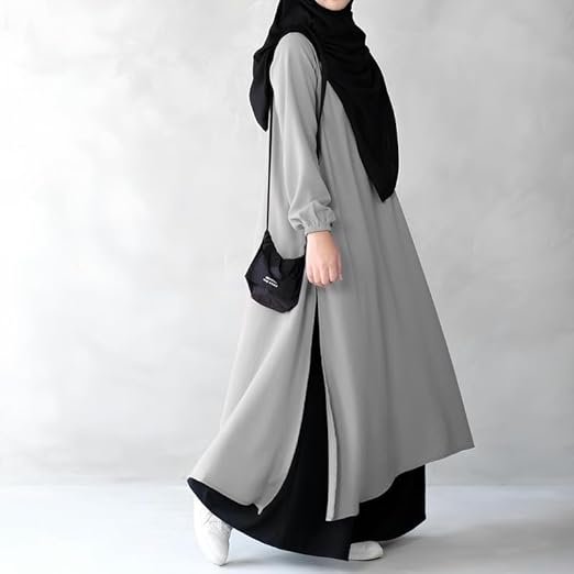 Muslim Closet Two Pieces Abaya Dress with Elasticated Sleeves made with Nida Matte Fabric - Knee length Burqa for Women and Girls - Image 3
