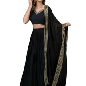 KEDARFAB Women's Georgette Embroidered Lehenga Choli Set | Stylish | Lehenga For Women (Black Eid)