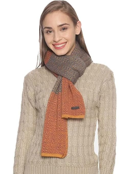 513 Women's Acrylic Woolen Color Block Casual Warm Winter Wear Muffler Scarf Stole