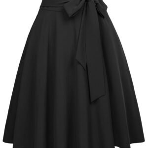 FRAULEIN Women's Flared Pleated Maxi Skirt High Waist A-Line with Pockets and Belt Accessories [Small-Plus Size]