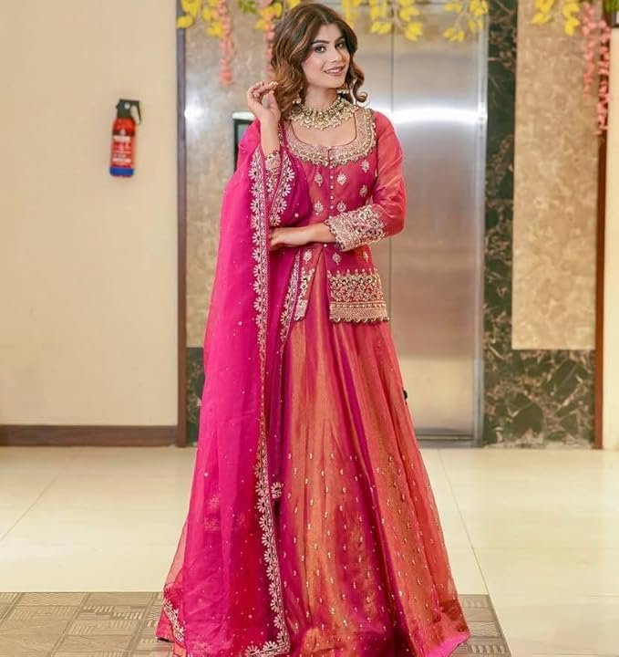 WONAARI Traditional Embroidered Lehenga Choli Set | Bridal Wear, Heavy Sequin Work. - Image 2