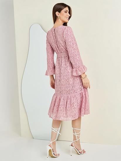 Styli Women Animal Print Shift Midi Dress | Boat Neck with Flared Sleeves Dress for Women| Stylish One Piece Dress for Party, Casual & Evening Outfits - Image 2