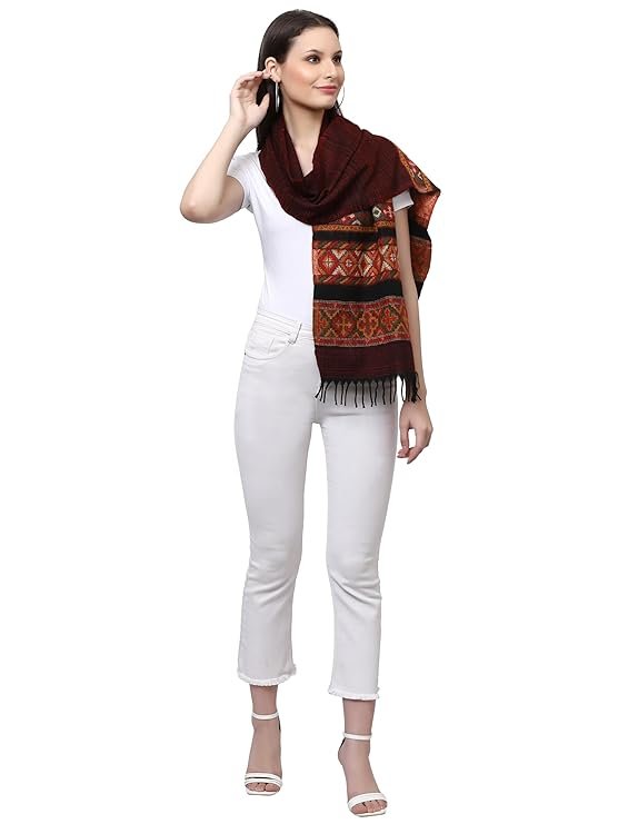 Weavers Villa Acro Wool Women's Muffler (MF-902,Maroon Size: 34CM X 200CM) - Image 3