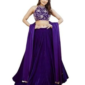 Divine Exim Women's Velvet Semi Stitched Lehenga Choli with Dupatta | Dori and Sequin Embroidery Pattern | Traditional, Wedding, Ethnic Wear Lehenga (Purple)