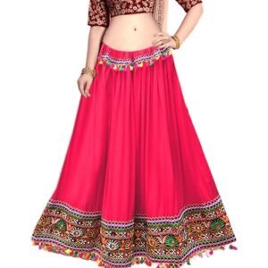 DIAMO Kutchi Embroidered Border Ethnic Gujarati Style Cotton Rayon Long Skirt/Chaniya