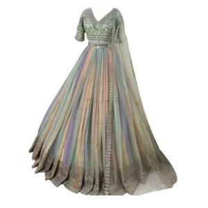 SHAFNUFAB Women's Georgette Semi Stitched Lehenga Choli In Light Green Colour SF218246