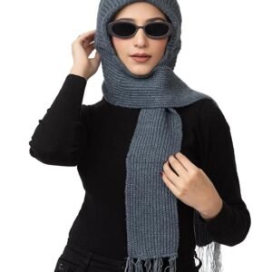 AMOLDO Women's Winter Woolen Soft Warm Knitted Pearls Muffler Beanie Cap With Fur | Fleece Pearl Hat With Attached Scarf For Cold Weather