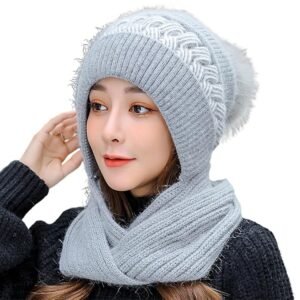 TopiBaaz Women Beanie Hat Knitted Winter Cap with Scarf Muffler Soft Plush Velvet Fur Woolen Snow Proof Pom Pom Cap Neck Warmer