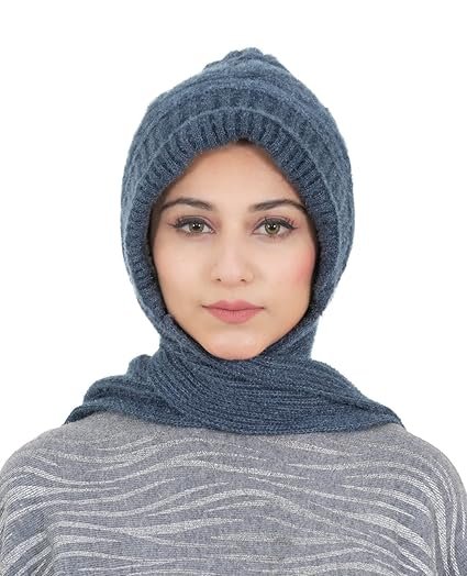 AMOLDO Women Warm And Soft Winter Woolen Muffler Cap, Attached Scarf Cap Combo For Girls and Women (Classic Plain) - Image 5