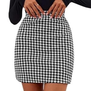 Dream Beauty Fashion Women's Highwaist Short Mini Skirt Houndstooth Print Casual Bodycon Pencil Skirt with Elastic Rubber Band (17" inches) -Polo Skirt