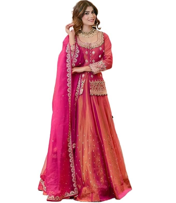 WONAARI Traditional Embroidered Lehenga Choli Set | Bridal Wear, Heavy Sequin Work.