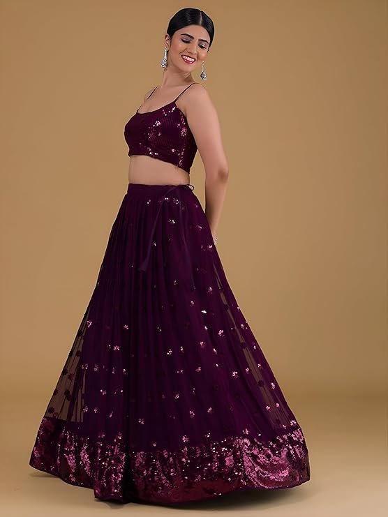 Zeel Clothing Womens Georgette Lehenga Choli Semi-Stitched Purple Wedding Girlish Latest Free Size - Image 6