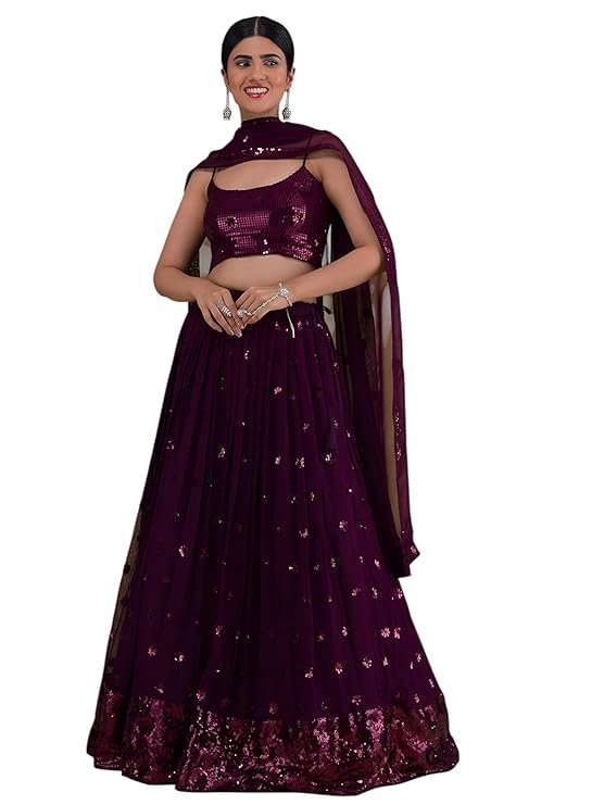 Zeel Clothing Womens Georgette Lehenga Choli Semi-Stitched Purple Wedding Girlish Latest Free Size