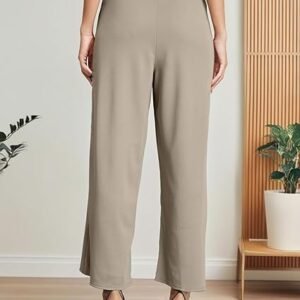 SIRIL Women's Ribbed Lycra Solid Regular Fit Wide Leg Trouser Pant