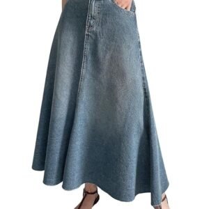 GRECIILOOKS Women's High Waist Denim Skirt with Front Slit – Long Maxi Jean Skirt's Casual Fashion – Stylish Denim Skirts for Women