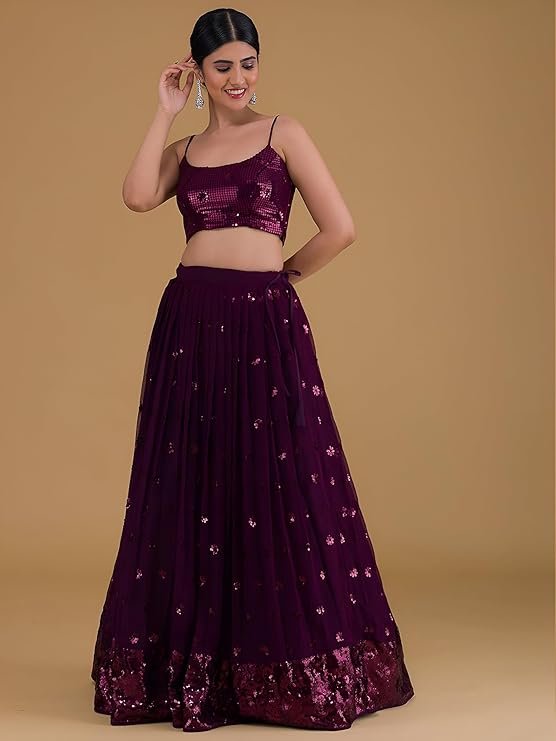 Zeel Clothing Womens Georgette Lehenga Choli Semi-Stitched Purple Wedding Girlish Latest Free Size - Image 4