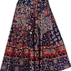 MATKEWALAZ Women's Cotton Jaipuri Sanganeri Print Fashion Skirt, Wrap Around, Maxi Skirt, Mandala Hand Block Rajasthani Long Fashion Skirt (Black & White) (B&W, B/W Skirt)