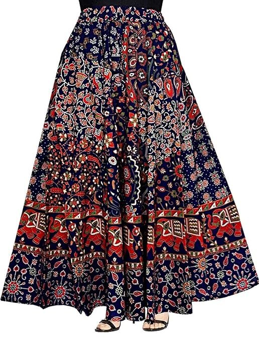 MATKEWALAZ Women's Cotton Jaipuri Sanganeri Print Fashion Skirt, Wrap Around, Maxi Skirt, Mandala Hand Block Rajasthani Long Fashion Skirt (Black & White) (B&W, B/W Skirt)