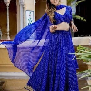 Zeel Clothing Women's Leheriya Print Pure Georgette New Semi Stitched Lehenga Choli With Dupatta (Latest-Stylish-Wedding-Designer-New)