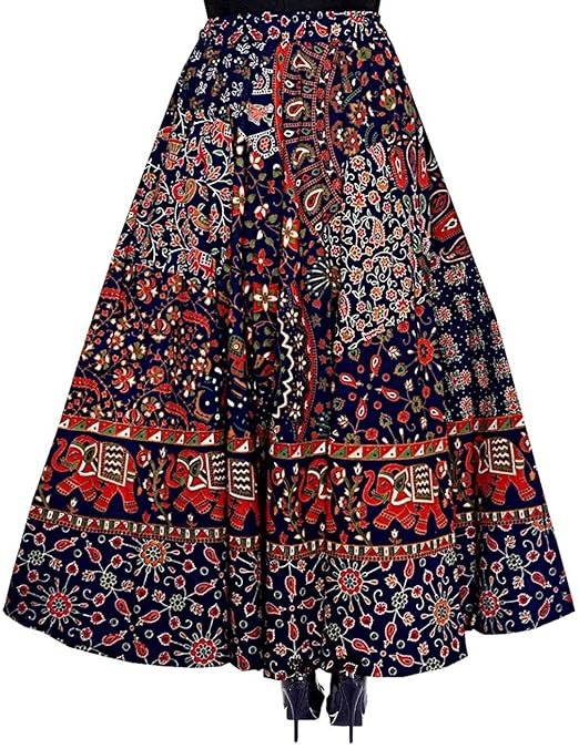MATKEWALAZ Women's Cotton Jaipuri Sanganeri Print Fashion Skirt, Wrap Around, Maxi Skirt, Mandala Hand Block Rajasthani Long Fashion Skirt (Black & White) (B&W, B/W Skirt) - Image 2