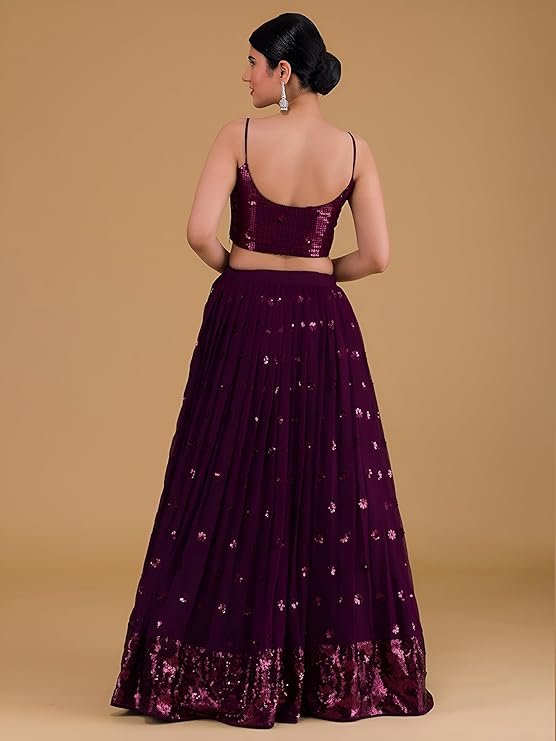 Zeel Clothing Womens Georgette Lehenga Choli Semi-Stitched Purple Wedding Girlish Latest Free Size - Image 5