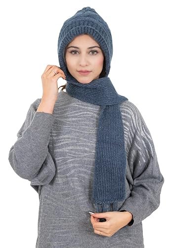 AMOLDO Women Warm And Soft Winter Woolen Muffler Cap, Attached Scarf Cap Combo For Girls and Women (Classic Plain) - Image 6
