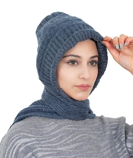 AMOLDO Women Warm And Soft Winter Woolen Muffler Cap, Attached Scarf Cap Combo For Girls and Women (Classic Plain) - Image 4