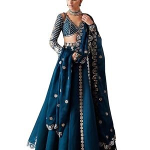 TRENDMALLS Women's Art Silk Sequin Embroidery Work Lehenga Choli Unstitch Blouse With Dupatta Set