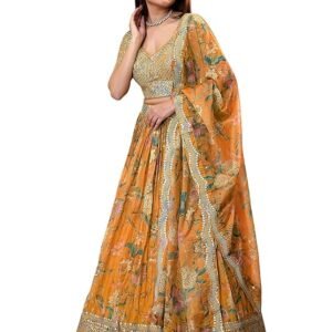 Zeel Clothing Women's Print And Sequins Embroidered Organza Semi-stitched Lehenga Choli Set With Dupatta (70666-Women-Lehenga-Choli-Latest)