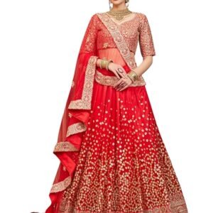 Zeel Clothing Womens Net Lehenga Choli Semi-Stitched Red Wedding Bridal Latest New Free Size