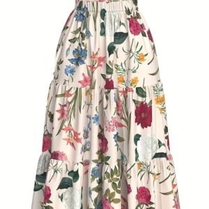 KATECLO Women’s Long Flared Skirt – Floral Printed Western Summer Wear | Lightweight Soft Fabric | Casual & Festive Maxi Skirt