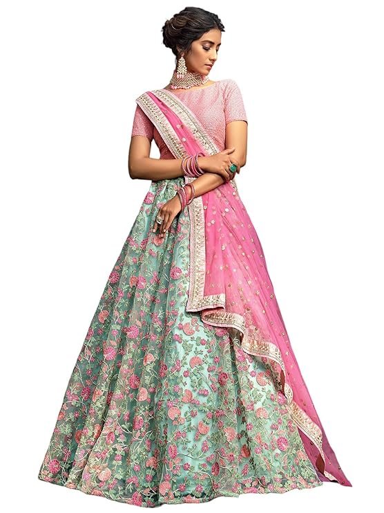 Zeel Clothing Women's Net Lehenga Choli Semi Stitched