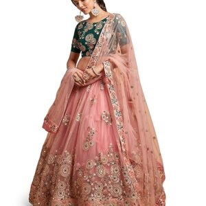 Divine Exim Women's Net Embroidered Semi-Stitched Lehenga Choli with Dupatta | Traditional, Wedding, Ethnic WearLehenga for Women and Girls (7315-Peach-Wedding)