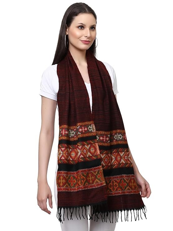 Weavers Villa Acro Wool Women's Muffler (MF-902,Maroon Size: 34CM X 200CM) - Image 5
