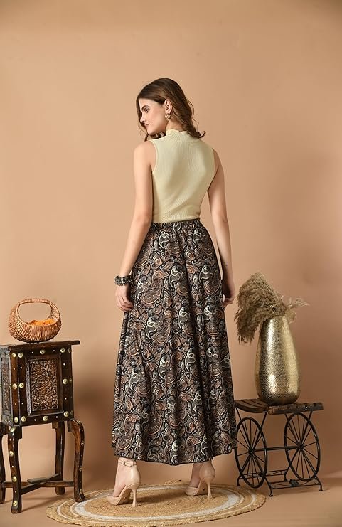 VAGISHA Women Floral Printed Skirt | Stylish A- Line Pleated Skirt | Party Casual Wear Floor Length Skirt - Image 3