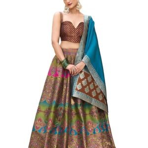 PURVAJA Women's Kanjiwaram Semi-Stitched Lehenga choli