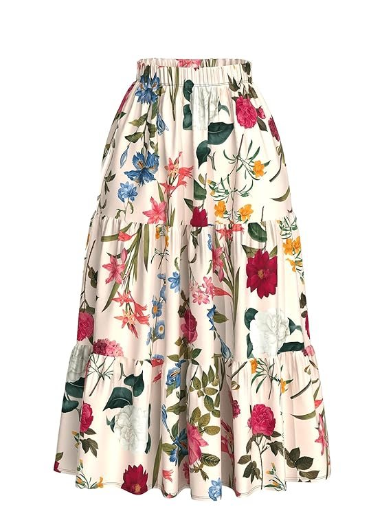 KATECLO Women’s Long Flared Skirt – Floral Printed Western Summer Wear | Lightweight Soft Fabric | Casual & Festive Maxi Skirt - Image 4