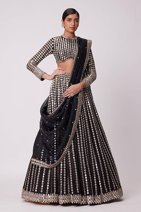 Omkar Tex's Black color Bridal Lehenga choli with Dupatta Set For Women - Image 6