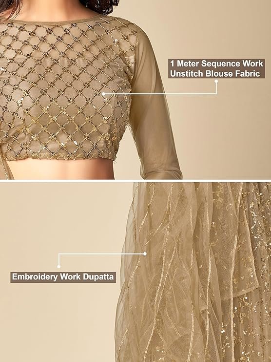 TRENDMALLS Women's Net Embroidery Sequence Work Lehenga Choli Unstitch Blouse with Dupatta - Image 2