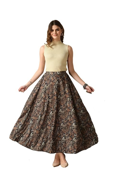 VAGISHA Women Floral Printed Skirt | Stylish A- Line Pleated Skirt | Party Casual Wear Floor Length Skirt