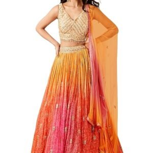 AG Clothing Women's Organza Semi Stitched Lehenga Choli With Dupatta | BAndhani Digital Print With Sequin Embroidery Pattern | Traditional, Wedding, Ethnic Wear Lehenga (AD-SV2o-Orange)