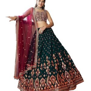 Divine Exim Women's Georgette Embroidered Semi-Stitched Lehenga Choli with Dupatta | Traditional, Wedding, Ethnic WearLehenga for Women and Girls (1944-Green-Wedding)