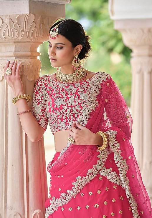 Divine Exim Women's Net Semi Stitched Lehenga Choli with Dupatta | Thread and Sequin Embroidery Pattern | Traditional, Wedding, Ethnic Wear Lehenga - Image 5
