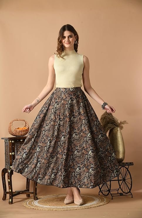 VAGISHA Women Floral Printed Skirt | Stylish A- Line Pleated Skirt | Party Casual Wear Floor Length Skirt - Image 4