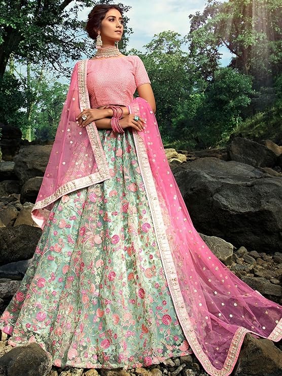 Zeel Clothing Women's Net Lehenga Choli Semi Stitched - Image 5