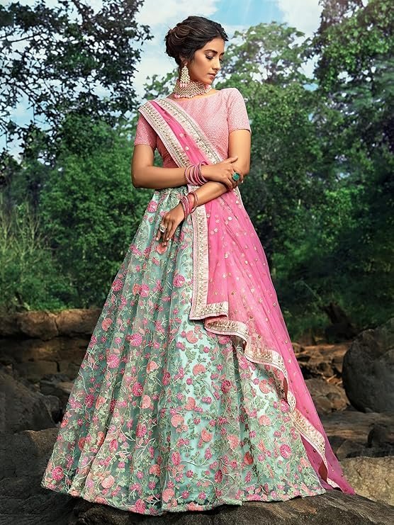 Zeel Clothing Women's Net Lehenga Choli Semi Stitched - Image 6